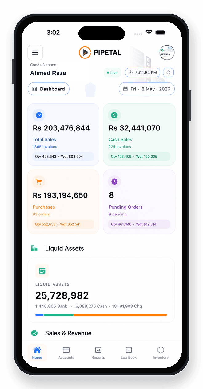 Pipetal mobile dashboard